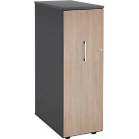 Schäfer Shop Genius Hoge ladeblok TETRIS WOOD - 3 niveaus + 1 lade voor accessoires -B 426 x D 803 x H 1296 mm - grafiet en eiken decor – ons merk 