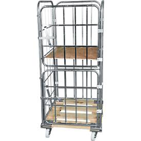 Holzrollpalette mit 2 Seitengittern, 1 Rückwand, 2 halbe Vorderwände