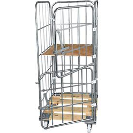 Holzrollpalette mit 2 Seitengittern, 1 Rückwand, 2 halbe Vorderwände