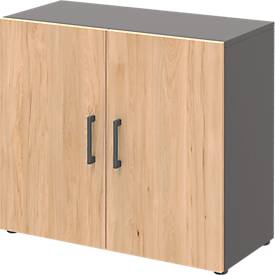 Home Office Aktenschrank TEMPIO, aus Holz, 2 Türen, 2 OH, B 800 x T 340 x H 720 mm, anthrazit/Hickory Eiche