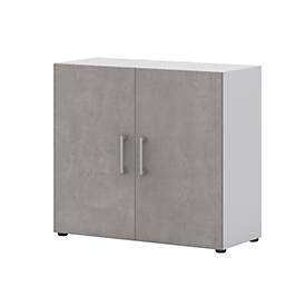 Home Office Aktenschrank TEMPIO, aus Holz, 2 Türen, 2 OH, B 800 x T 340 x H 720 mm, weiß/Beton