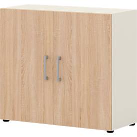 Home Office Aktenschrank TEMPIO, aus Holz, 2 Türen, 2 OH, B 800 x T 340 x H 720 mm, weiß/Sonoma Eiche