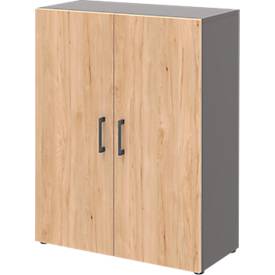 Home Office Aktenschrank TEMPIO, aus Holz, 2 Türen, 3 OH, B 800 x T 340 x H 1070 mm, anthrazit/Hickory Eiche
