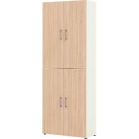 Home Office classeur TEMPIO, en bois, 4 portes, 6 OH, L 800 x P 340 x H 2130 mm, blanc/chêne Sonoma