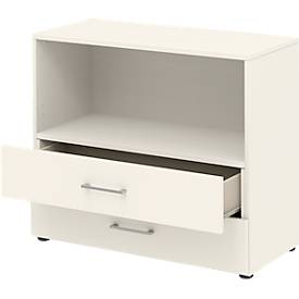 Home Office Kombiregal TEMPIO, aus Holz, 2 Einschübe, 2 OH, B 800 x T 340 x H 720 mm, weiss/weiss