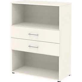 Home Office Kombiregal TEMPIO, aus Holz, 2 Einschübe, 3 OH, B 800 x T 340 x H 1070 mm, weiss/weiss