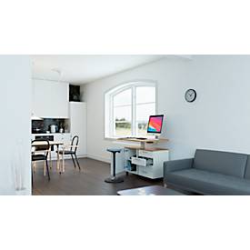 Home Office Rollcontainer Multilevel, mit Schubladen, Gasfederplatte, B 1200 x T 440 x H 740-1100 mm, Masonic Eiche/weiß