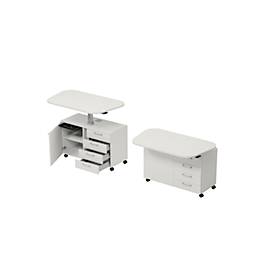 Home Office Rollcontainer Multilevel, mit Schubladen, Gasfederplatte, B 1200 x T 440 x H 740-1100 mm, weiß/weiß