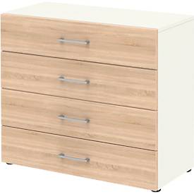 Home Office Schrank TEMPIO, aus Holz, 4 Schubkästen, 2 OH, B 800 x T 340 x H 720 mm, weiß/Sonoma Eiche