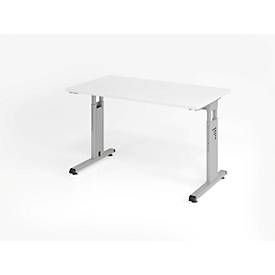 Home Office-Schreibtisch, manuelle Höhenverstellung, rechteckig, C-Füße, B 1200 x T 672 x H 650-850 mm, weiß/silber