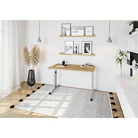 Home Office-Schreibtisch, manuelle Höhenverstellung, rechteckig, C-Füße, B 1400 x T 672 x H 650-850 mm, Wildeiche/Silber