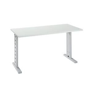 Home Office Schreibtisch Moxxo IQ, Rechteck, C-Fuß, B 1300 x T 650 x H 735 mm, lichtgrau/weißaluminium RAL 9006