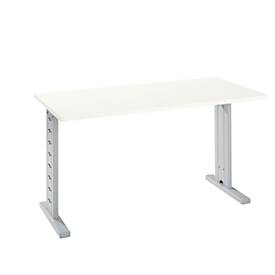 Home Office Schreibtisch Moxxo IQ, Rechteck, C-Fuß, B 1300 x T 650 x H 735 mm, weiß/weißaluminium RAL 9006 