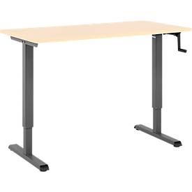 Home-Office-Schreibtisch Multiflex, manuell höhenverstellbar mit Kurbel, B 1300 x T 650 x H 700-1180 mm, Ahorn/anthrazit