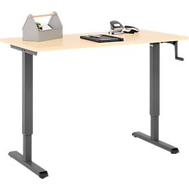 Home-Office-Schreibtisch Multiflex, manuell höhenverstellbar mit Kurbel, B 1300 x T 650 x H 700-1180 mm, Ahorn/anthrazit