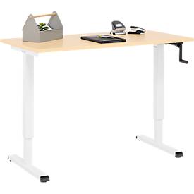 Home-Office-Schreibtisch Multiflex, manuell höhenverstellbar mit Kurbel, B 1300 x T 650 x H 700-1180 mm, Ahorn/weiß