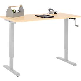 Home-Office-Schreibtisch Multiflex, manuell höhenverstellbar mit Kurbel, B 1300 x T 650 x H 700-1180 mm, Ahorn/weißalu