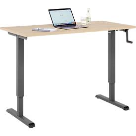 Home-Office-Schreibtisch Multiflex, manuell höhenverstellbar mit Kurbel, B 1300 x T 650 x H 700-1180 mm, Eiche/anthrazit