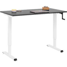 Home-Office-Schreibtisch Multiflex, manuell höhenverstellbar mit Kurbel, B 1300 x T 650 x H 700-1180 mm, graphit/weiß