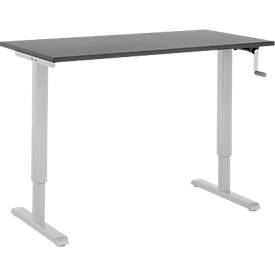 Home-Office-Schreibtisch Multiflex, manuell höhenverstellbar mit Kurbel, B 1300 x T 650 x H 700-1180 mm, graphit/weißalu