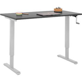 Home-Office-Schreibtisch Multiflex, manuell höhenverstellbar mit Kurbel, B 1300 x T 650 x H 700-1180 mm, graphit/weißalu