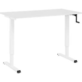 Home-Office-Schreibtisch Multiflex, manuell höhenverstellbar mit Kurbel, B 1300 x T 650 x H 700-1180 mm, lichtgrau/weiß