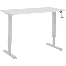 Home-Office-Schreibtisch Multiflex, manuell höhenverstellbar mit Kurbel, B 1300 x T 650 x H 700-1180 mm, lichtgrau/weißalu