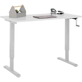 Home-Office-Schreibtisch Multiflex, manuell höhenverstellbar mit Kurbel, B 1300 x T 650 x H 700-1180 mm, lichtgrau/weißalu