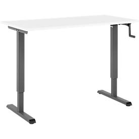 Home-Office-Schreibtisch Multiflex, manuell höhenverstellbar mit Kurbel, B 1300 x T 650 x H 700-1180 mm, weiß/anthrazit