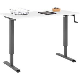 Home-Office-Schreibtisch Multiflex, manuell höhenverstellbar mit Kurbel, B 1300 x T 650 x H 700-1180 mm, weiß/anthrazit