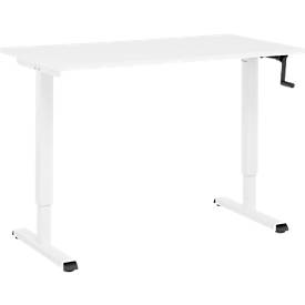 Home-Office-Schreibtisch Multiflex, manuell höhenverstellbar mit Kurbel, B 1300 x T 650 x H 700-1180 mm, weiß/weiß