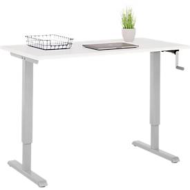 Home-Office-Schreibtisch Multiflex, manuell höhenverstellbar mit Kurbel, B 1300 x T 650 x H 700-1180 mm, weiß/weißalu