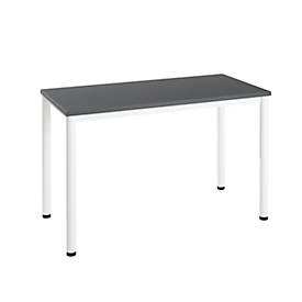 Home Office Schreibtisch Nevada, Rechteck, 4-Fuß Rundrohr, B 1200 x T 600 x H 740 mm, dunkelgrau/weiß