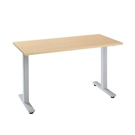 Home Office Schreibtisch Start Off, Rechteck, T-Fuß, B 1300 x T 650 x H 735 mm, Ahorn/weißaluminium 