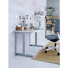 Home Office Schreibtisch Start Off, Rechteck, T-Fuß, B 1300 x T 650 x H 735 mm, lichtgrau/weißaluminium 