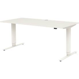 Home Office Schreibtisch TEMPIO, elektrisch höhenverstellbar, geteilte Tischplatte mit Klappe, B 1600 x T 700 x H 640-1280 mm, weiss