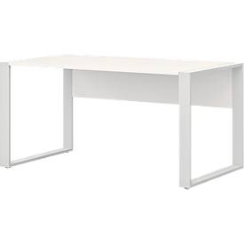 Home Office Schreibtisch TEMPIO, Rechteck, Kufen, B 1500 x T 800 x H 740 mm, weiss + Kabelführungsbügel