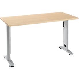 Home Office Table Login, piétement en C, L 1300 x P 650 mm, érable/alu blanc