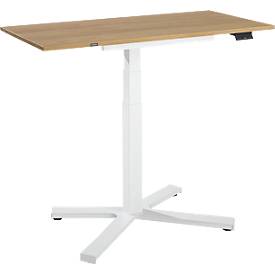 Home Office Tisch, elektrisch höhenverstellbar, Rechteck, Fußkreuz, B 1150 x T 550 x H 1100-640 mm, Hickory-Eiche/weiß +