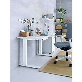 Home Office Tisch mit Zubehörschublade, Rechteck, C-Fuss, B 1200 x T 600 x H 735 mm, weiss/weiss 