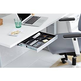 Home Office Tisch mit Zubehörschublade, Rechteck, C-Fuß, B 1200 x T 600 x H 735 mm, weiß/weiß