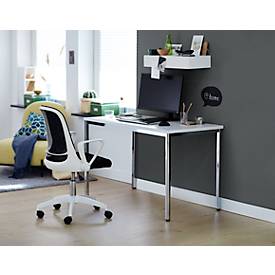 Home Office Tisch, Rechteck, 4-Fuß Quadratrohr, B 1200 x T 600 x H 720 mm, weiß/chromsilber