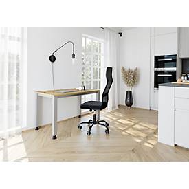 Home Office Tisch, Rechteck, 4-Fuß Quadratrohr, B 1400 x T 672 x H 685-810 mm, Wildeiche/silber