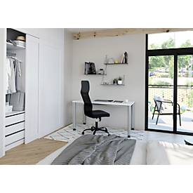 Home Office Tisch, Rechteck, 4-Fuß Rundrohr, B 1200 x T 672 x H 685-810 mm, weiß/silber