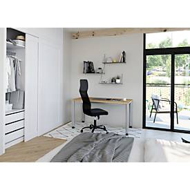 Home Office Tisch, Rechteck, 4-Fuß Rundrohr, B 1200 x T 672 x H 685-810 mm, Wildeiche/silber