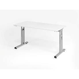 Home Office Tisch, Rechteck, C-Fuß, B 1400 x T 672 x H 650-850 mm, weiß/silber