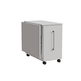 Homeoffice Rollcontainer Multicontainer, mit Auszug, abklappbare Seitenplatte links, B 480-1080 x T 800 x H 740 mm, weiß/weiß