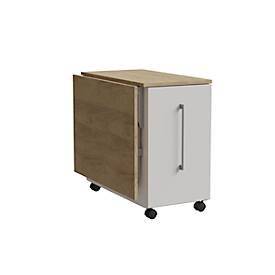 Homeoffice Rollcontainer Multicontainer, mit Auszug, abklappbare Seitenplatte rechts, B 480-1080 x T 800 x H 740 mm, Masonic Eiche/weiß