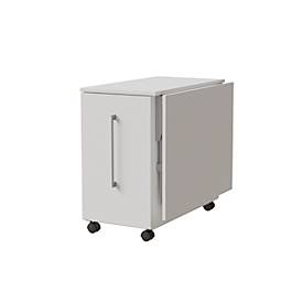 Homeoffice Rollcontainer Multicontainer, mit Auszug, abklappbare Seitenplatte rechts, B 480-1080 x T 800 x H 740 mm, weiß/weiß