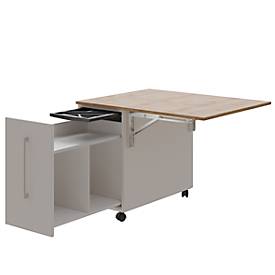 Homeoffice Sekretär, Tischplatte B 1200 x H 600 mm, Kabeldurchlässe/Systemschiene/Klappfach, B 1200 x T 380 x H 1320 mm, Holz, Masonic Eiche